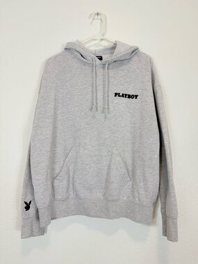 PLAYBOY By PacSun Light Gray Crewneck Hoodie with Black Logo